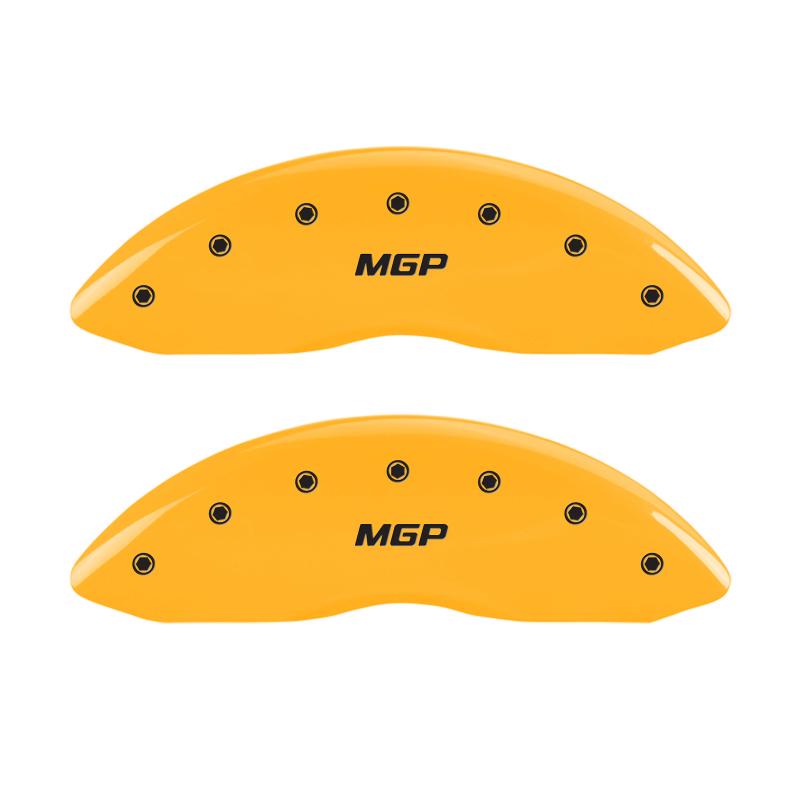MGP 2 Caliper Covers Engraved Front MGP Yellow Finish Black Char 2005 Chevy Silverado 1500 14238FMGPYL Main Image