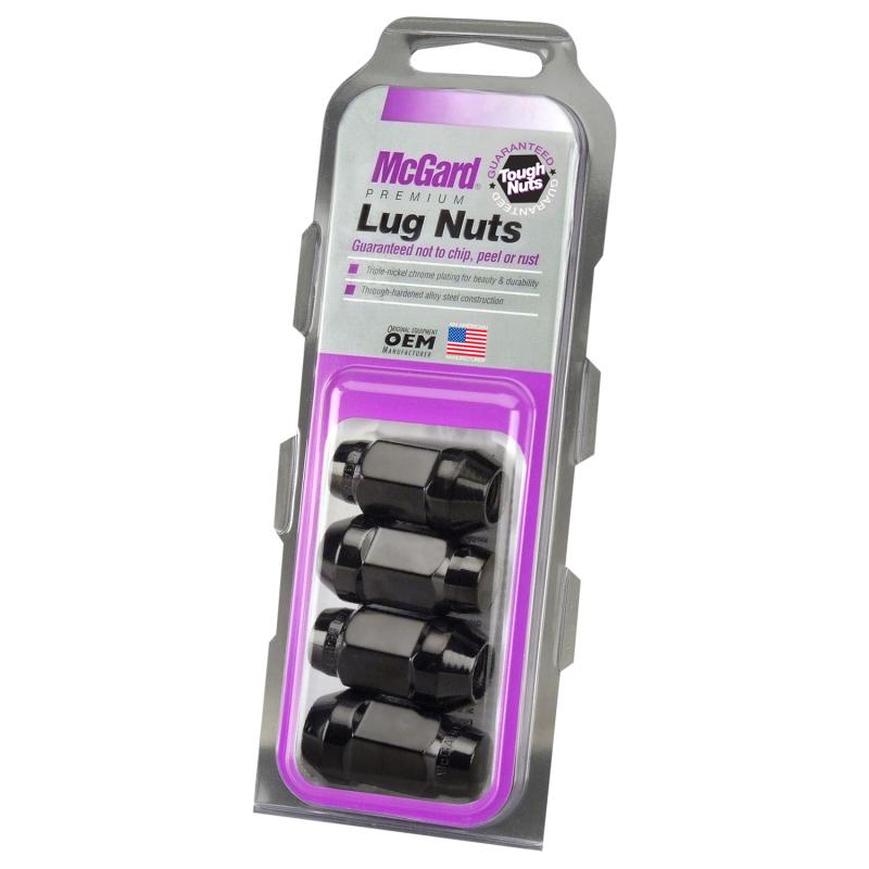 McGard Hex Lug Nut (Cone Seat Bulge Style) M14X1.5 / 22mm Hex / 1.945in. Length (4-Pack) - Black 64034 Main Image