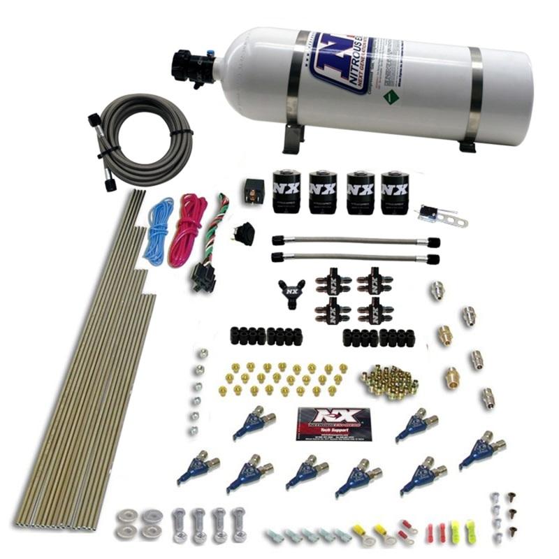 Nitrous Express 8 Cyl Piranha Direct Port 4 Solenoids Nitrous Kit (200-500HP EFI Jets) w/15lb Bottle 80001EFI-15 Main Image