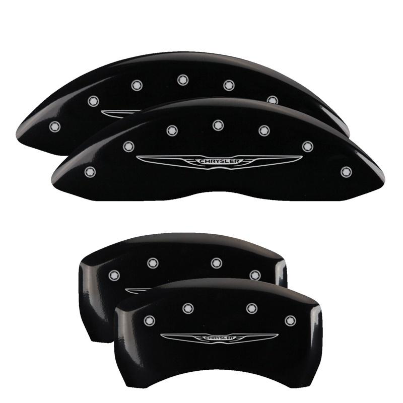 MGP 4 Caliper Covers Engraved Front & Rear MOPAR Black finish silver ch 32009SMOPBK Main Image