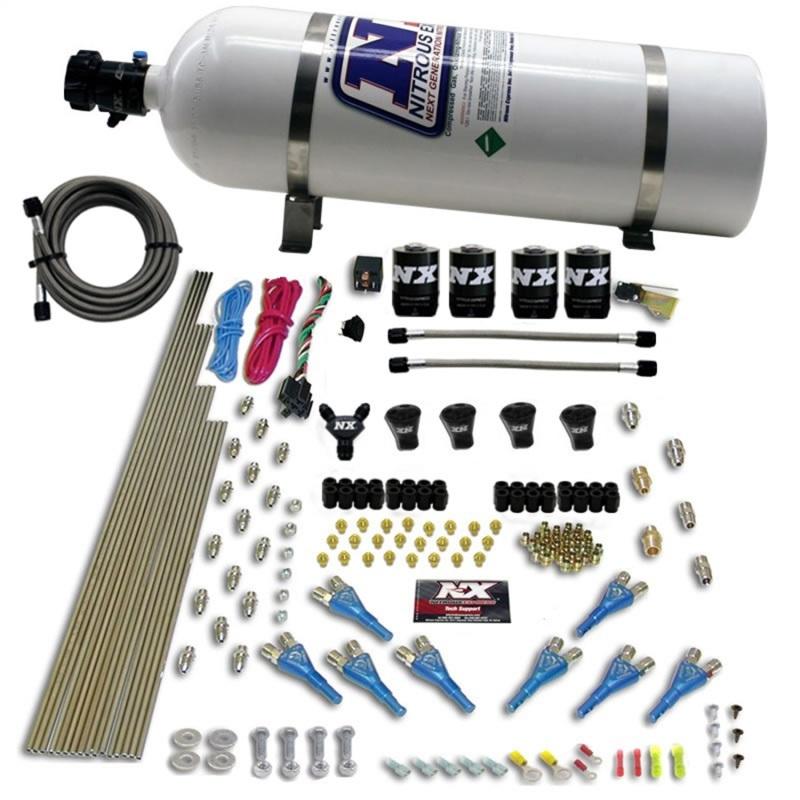 Nitrous Express Pro-Shk/Gas 4 Solenoids Nitrous Kit (200-600HP) w/15lb Bottle 92006-15 Main Image