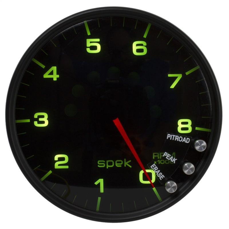 Autometer Spek-Pro Gauge Tachometer 5in 8K Rpm W/Shift Light & Peak Mem Black/Smoke/Black P23852