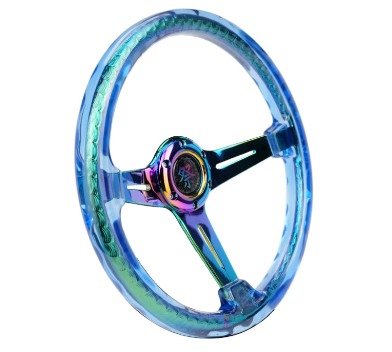 NRG Reinforced Steering Wheel (350mm/2in Deep) Acrylic Steering Wheel - Blue/NeoChrome Spoke Finish RST-027MC-BL