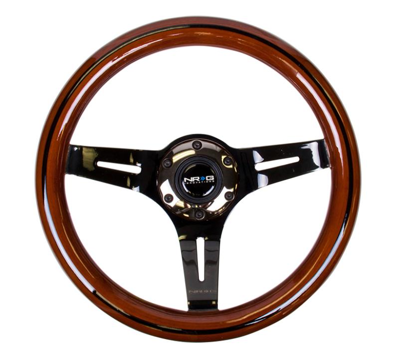 NRG Classic Wood Grain Steering Wheel (310mm) Dark Wood & Black Line Inlay w/Blk Chrome 3-Spoke Ctr. ST-310BRB-BK Main Image