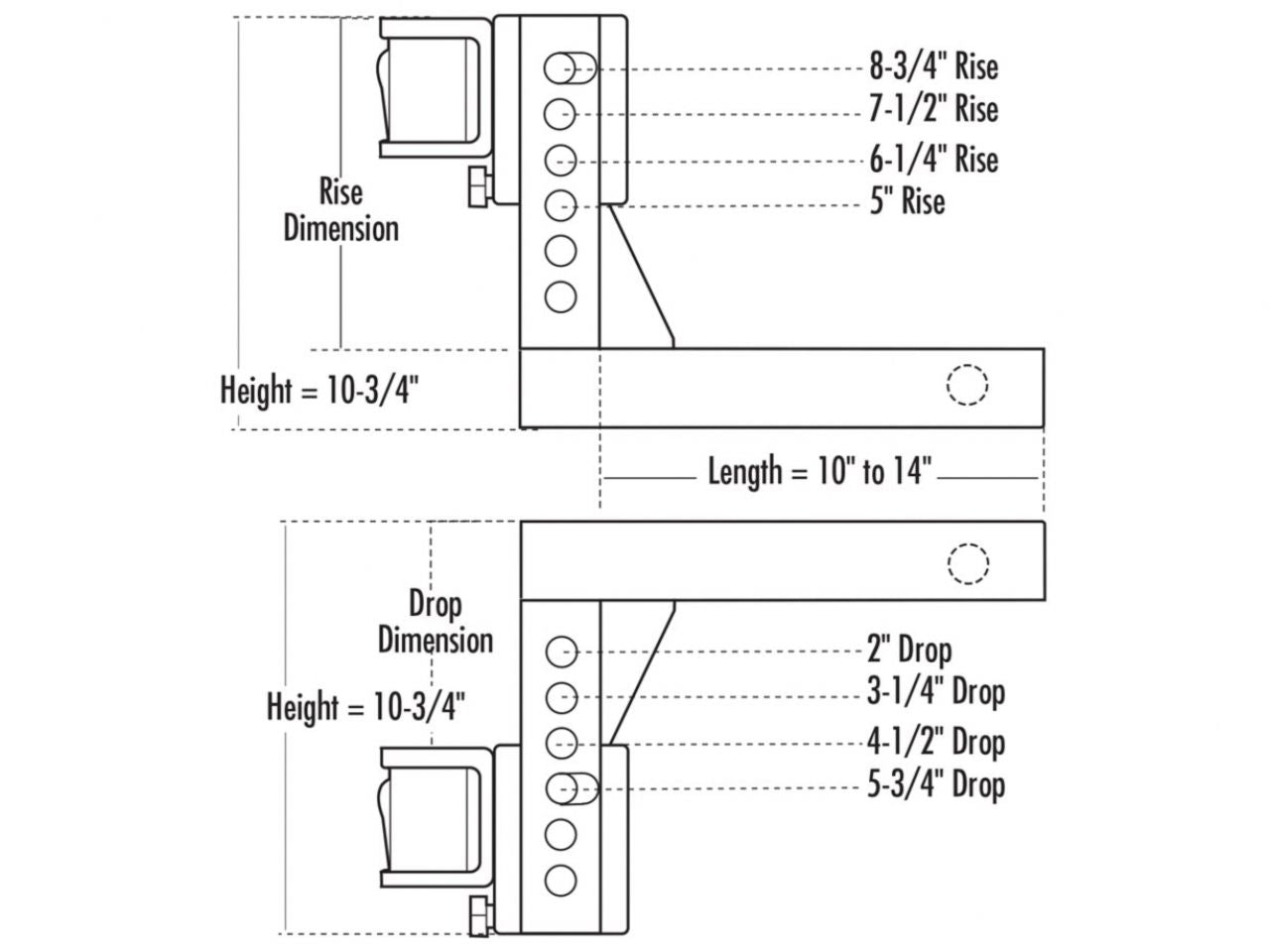 Camco Adjustable Shank - Extra Hi-Low 2"x2" x 14"L5.75"Drop8.75"Rise