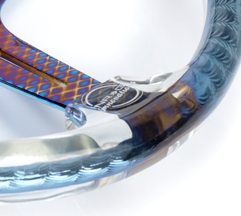 NRG Reinforced Steering Wheel (350mm/2in. Deep) Clear Acrylic Steering wheel w/Slits - Clr./Geo.Chr. RST-027GM-CL