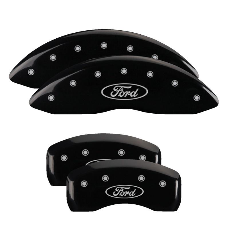 MGP 4 Caliper Covers Engraved Front & Rear Oval logo/Ford Black finish silver ch 10005SFRDBK Main Image