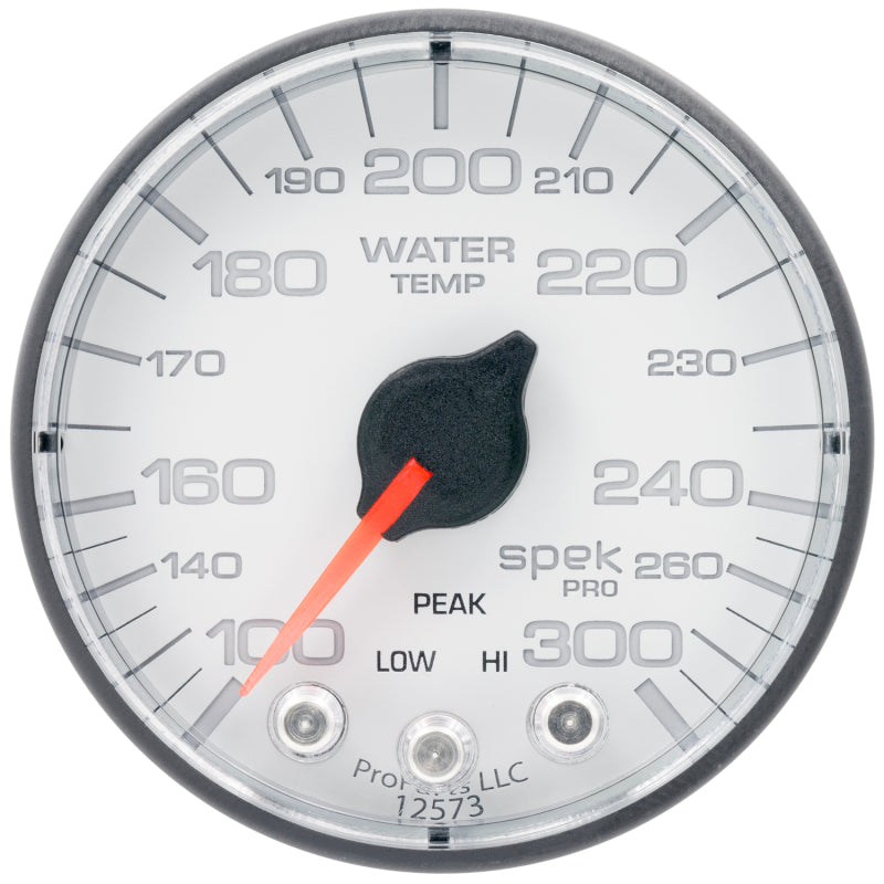 Autometer Spek-Pro Gauge Water Temp 2 1/16in 300f Stepper Motor W/Peak & Warn Wht/Blk P346128