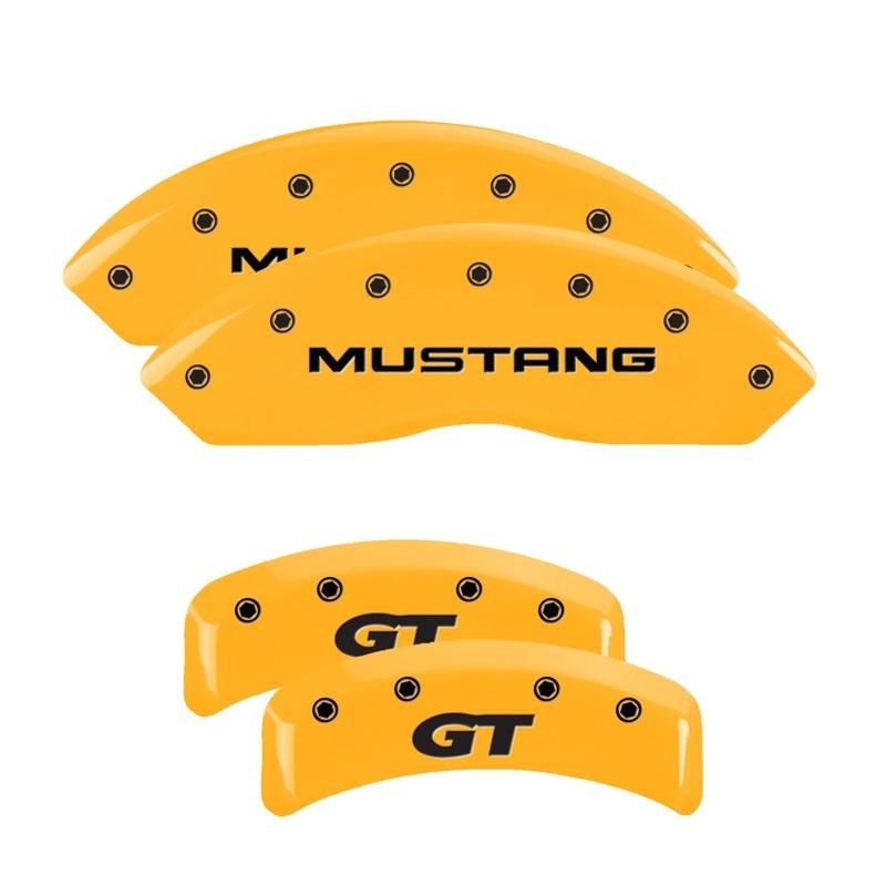 MGP 4 Caliper Covers Engraved Front Mustang Rear Sn95/Gt Yellow Finish Black Char 2001 Ford Mustang 10095SMG1YL Main Image