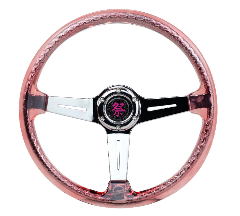 NRG Reinforced Steering Wheel (350mm/2in Deep) Acrylic Steering Wheel - Blue/Chrome Spoke Finish RST-027CH-RD