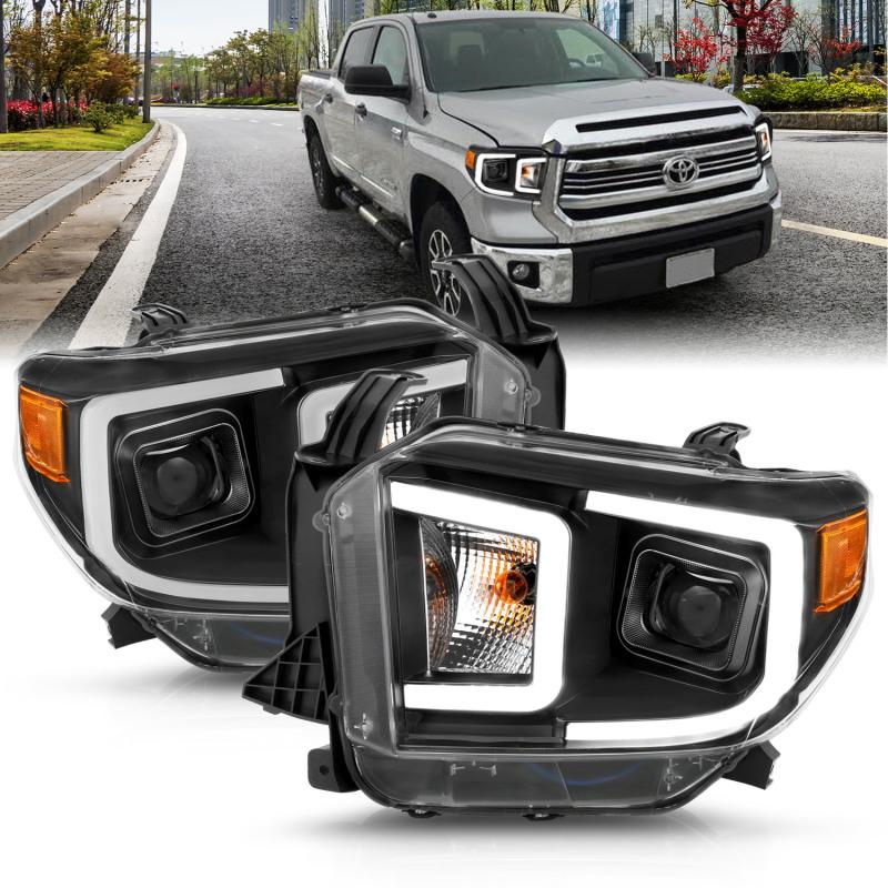 ANZO 14-17 Toyota Tundra Plank Style Projector Headlights Black w/ Amber 111414 Main Image