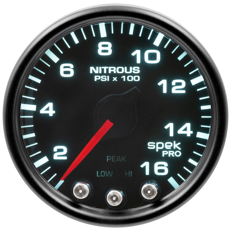 Autometer Spek-Pro Gauge Nitrous Press 2 1/16in 1600psi Stepper Motor W/Peak & Warn Blk/Smoke/Blk P32052