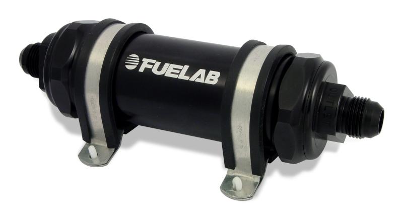 Fuelab 828 In-Line Fuel Filter Long -10AN In/-6AN Out 10 Micron Fabric - Black 82800-1-10-6 Main Image