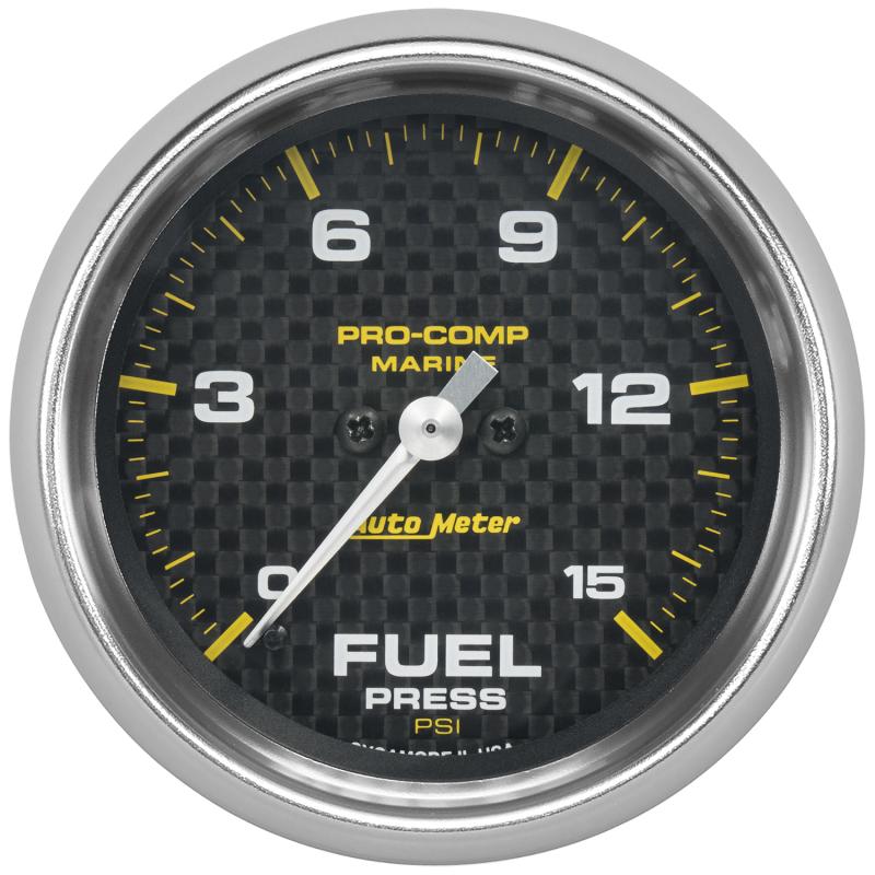 Autometer Marine Carbon Fiber 2-5/8in 15 PSI Digital Stepper Motor Fuel Pressure Gauge 200849-40 Main Image