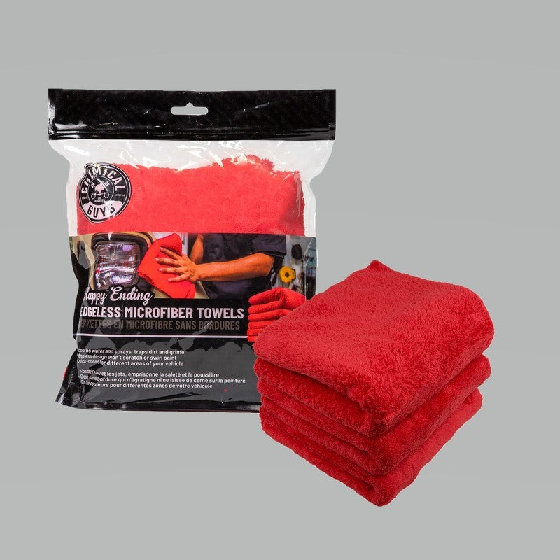 Chemical Guys Happy Ending Ultra Edgeless Microfiber Towel - 16in x 16in - Red - 3 Pack (P16) MIC34103