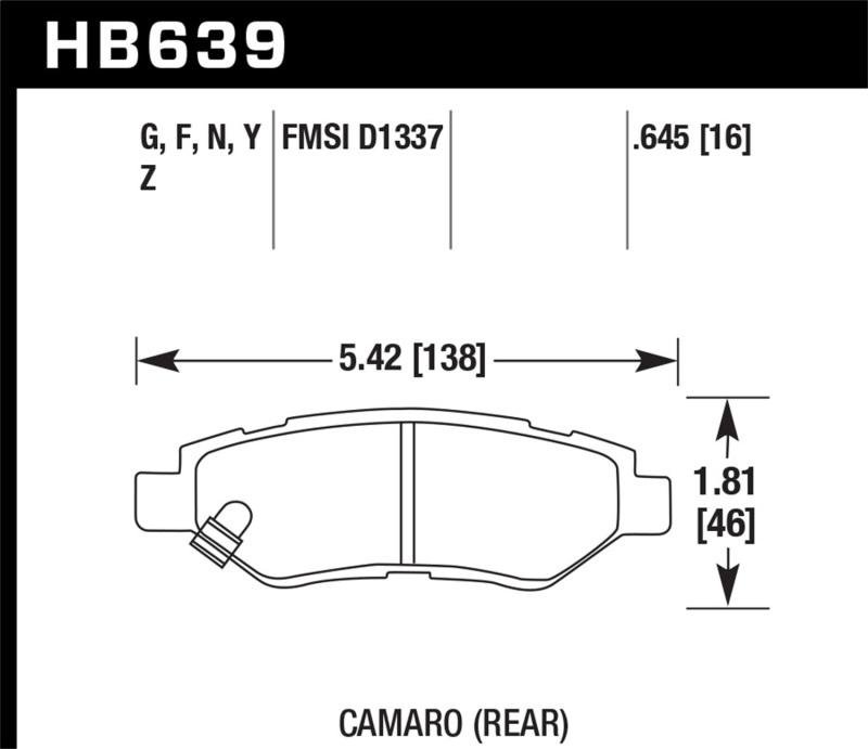 Hawk 2008-14 Cadillac CTS / 10-15 Chevy Camaro HPS 5.0 Rear Brake Pads HB639B.645 Main Image