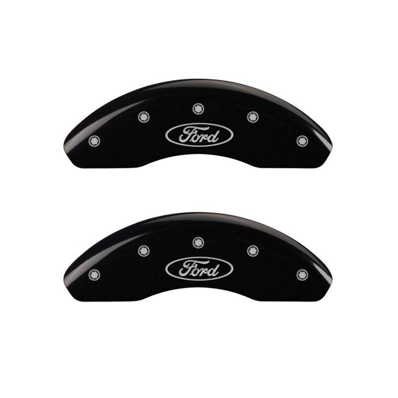 MGP 4 Caliper Covers Engraved Front & Rear Oval logo/Ford Black finish silver ch 10227SFRDBK Main Image