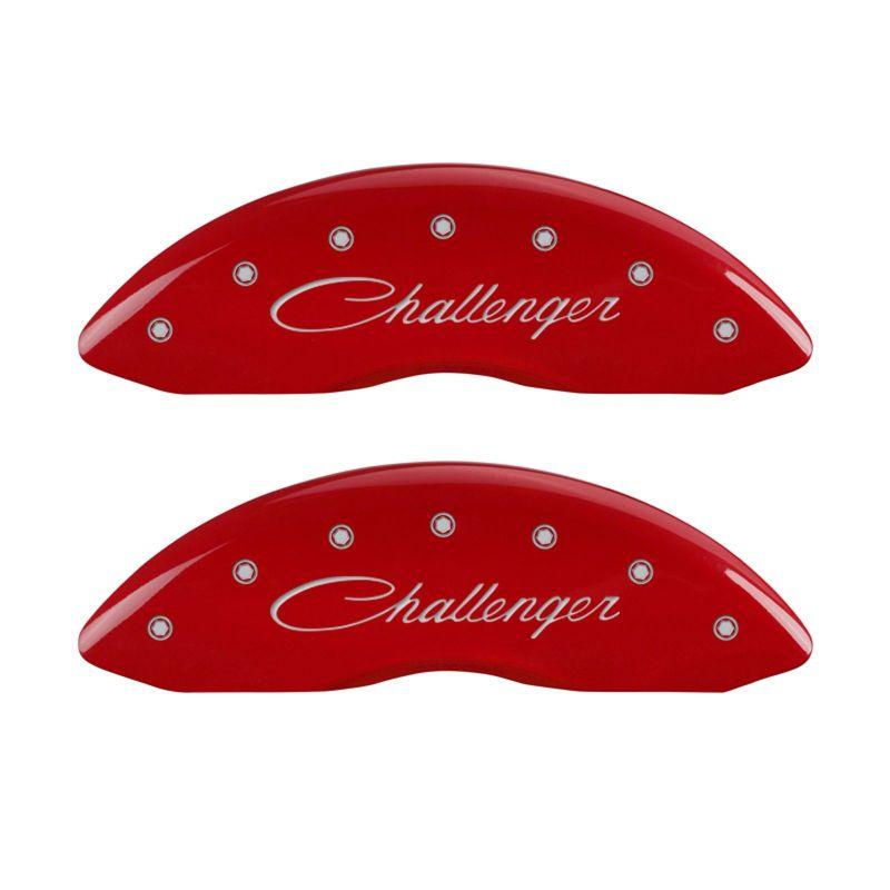 MGP 4 Caliper Covers Engraved Front & Rear Cursive/Challenger Red finish silver ch 12088SCLSRD Main Image