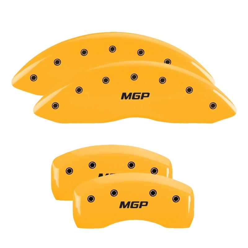 MGP 4 Caliper Covers Engraved Front & Rear Chevy Racing Yellow Power Coat Finish Black Characters 13007SBRCYL Main Image