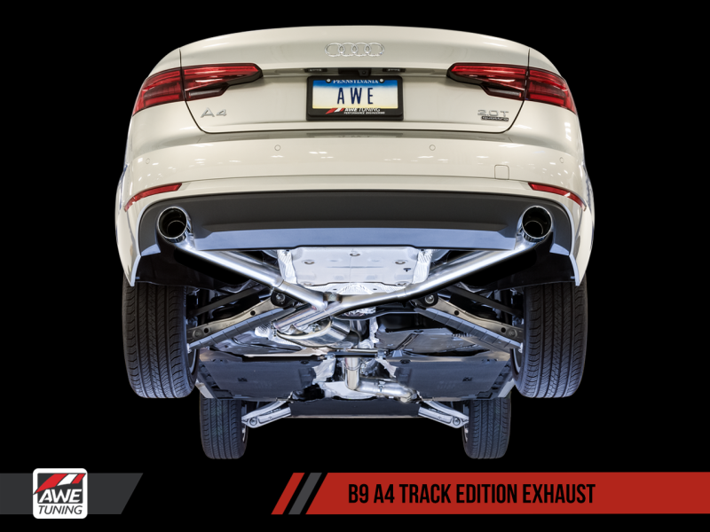 AWE Tuning Audi B9 A4 Track Edition Exhaust Dual Outlet - Chrome Silver Tips (Includes DP) 3020-32024 Main Image