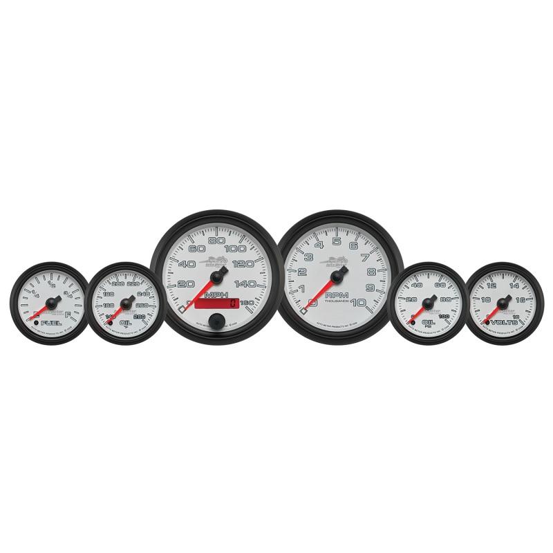 Autometer Pro-Cycle Gauge Kit 6 Pc. Kit 3 3/8in & 2 1/16in Bagger White 19501 Main Image