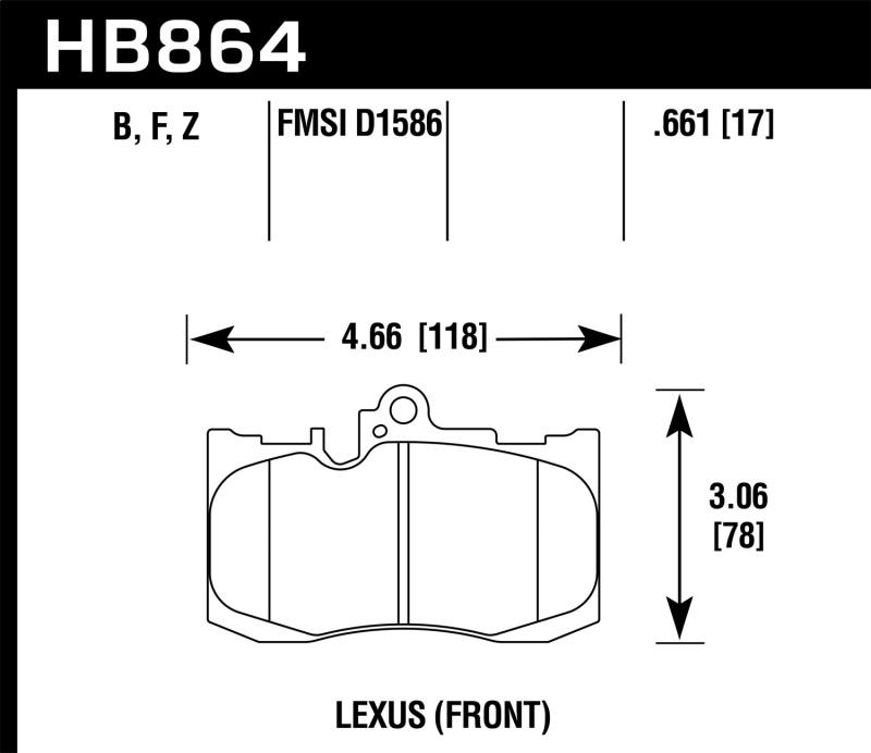 Hawk 13-17 Lexus GS350/GS350 F Sport / 12-17 Lexus IS350 Performance Ceramic Street Front Brake Pads HB864Z.661 Main Image