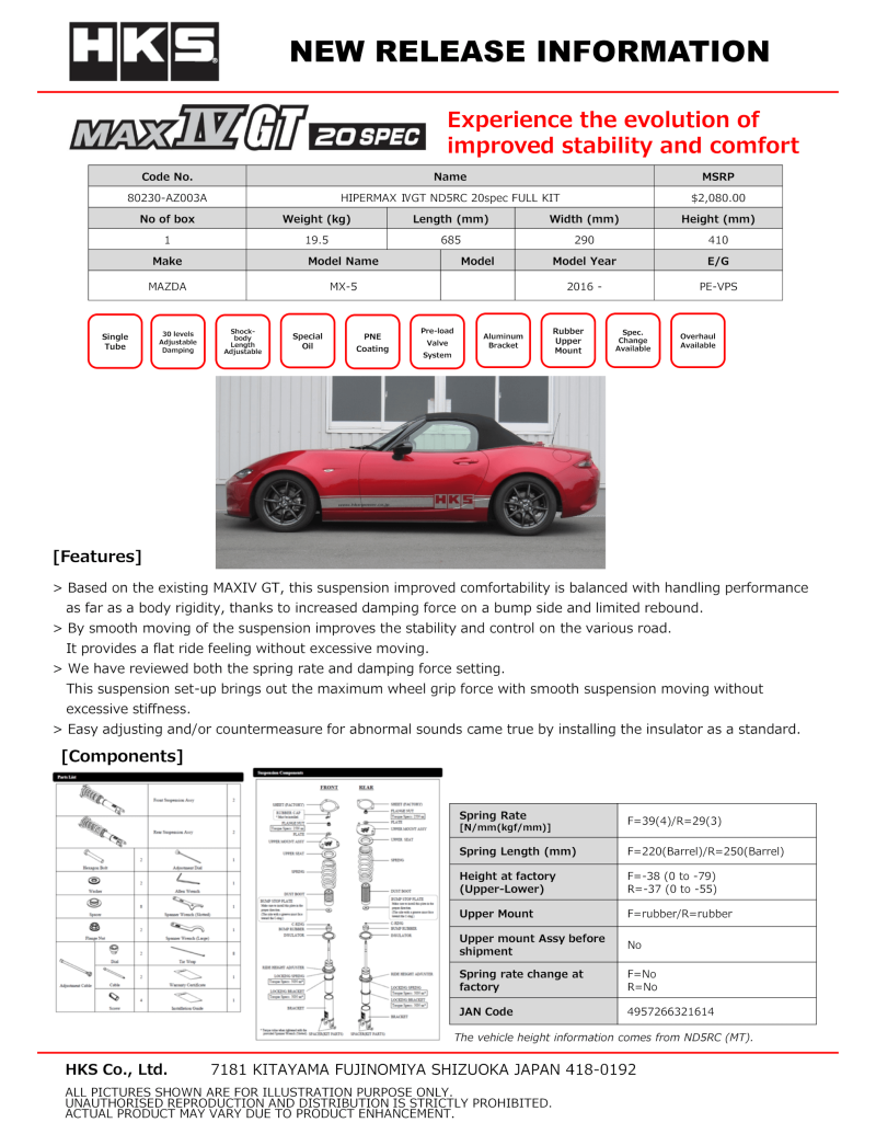 HKS Hipermax Iv Gt Spec20 Nd5Rc Full Kit 80230-Az003A