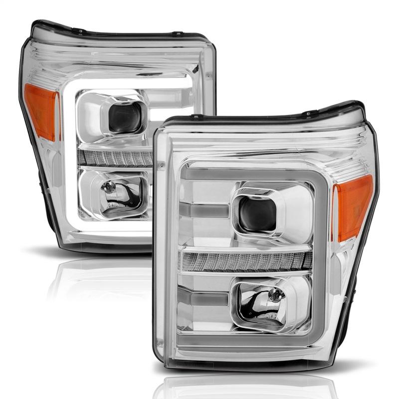 ANZO 11-16 Ford F-250/F-350/F-450 Projector Headlights w/ Plank Style Switchback Chrome w/Amber 111407 Main Image