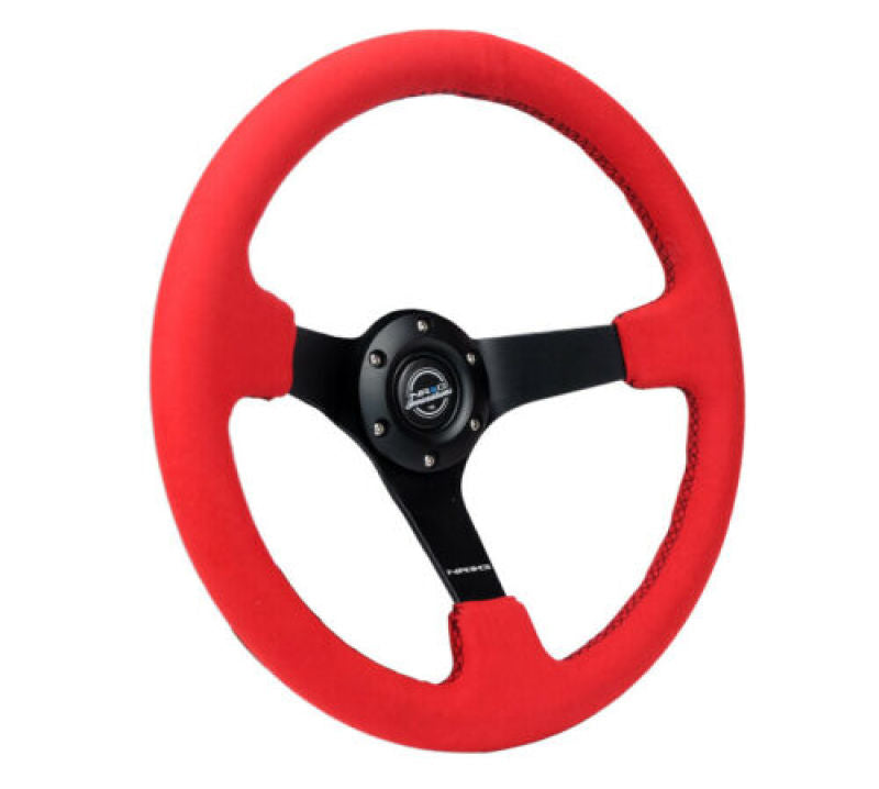 NRG Reinforced Steering Wheel (350mm/3in. Deep) Matte Black Spoke/ Red Alcantara w/ Black Stitching RST-036MB-REA