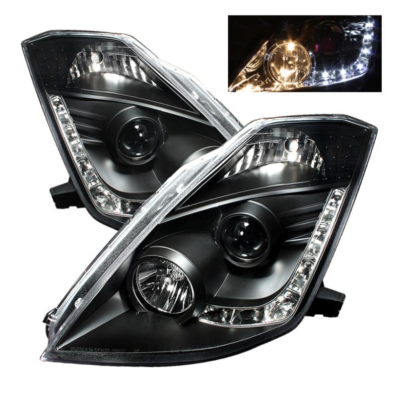 Spyder Nissan 350Z 03-05 Projector Headlights Halogen Model Only - DRL Black PRO-YD-N350Z02-DRL-BK 5064738 Main Image