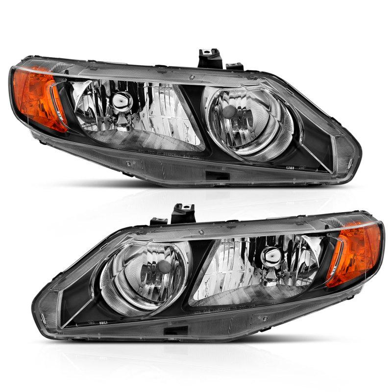 ANZO 2006-2011 Honda Civic 4 Door Crystal Headlight Black Amber (OE Replacement) 121547 Main Image