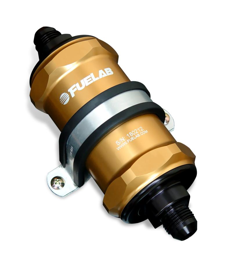 Fuelab 818 In-Line Fuel Filter Standard -10AN In/-12AN Out 10 Micron Fabric - Gold 81800-5-10-12 Main Image