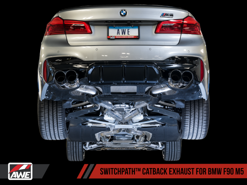 AWE Tuning 18-19 BMW F90 M5 SwitchPatch Cat-Back Exhaust- Black Diamond Tips 3025-43066