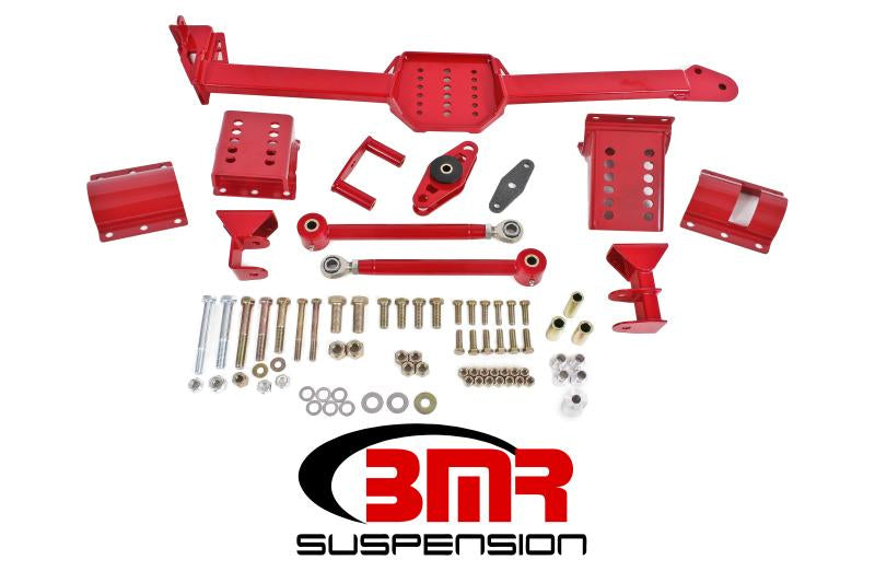 BMR 05-14 S197 Mustang Body Mount Watts Link Rod End/Poly w/ Adj. Axle Clamps - Red WL005R Main Image