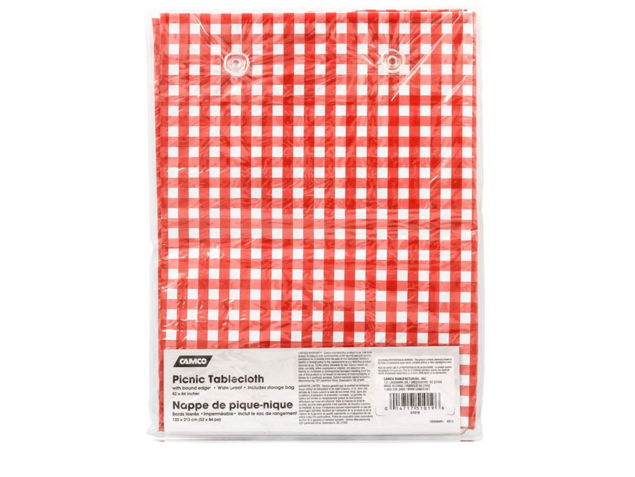 Camco Picnic Tablecloth - Red / White 52" x 84" Bilingual