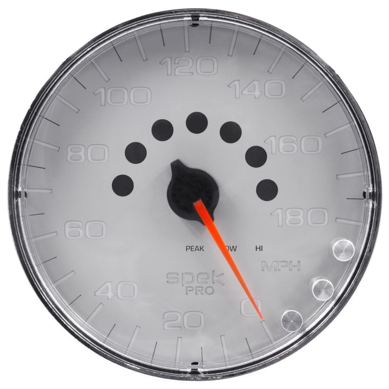 Autometer Spek-Pro Gauge Speedometer 5in 180 Mph Elec. Programmable Silver/Chrome P230218