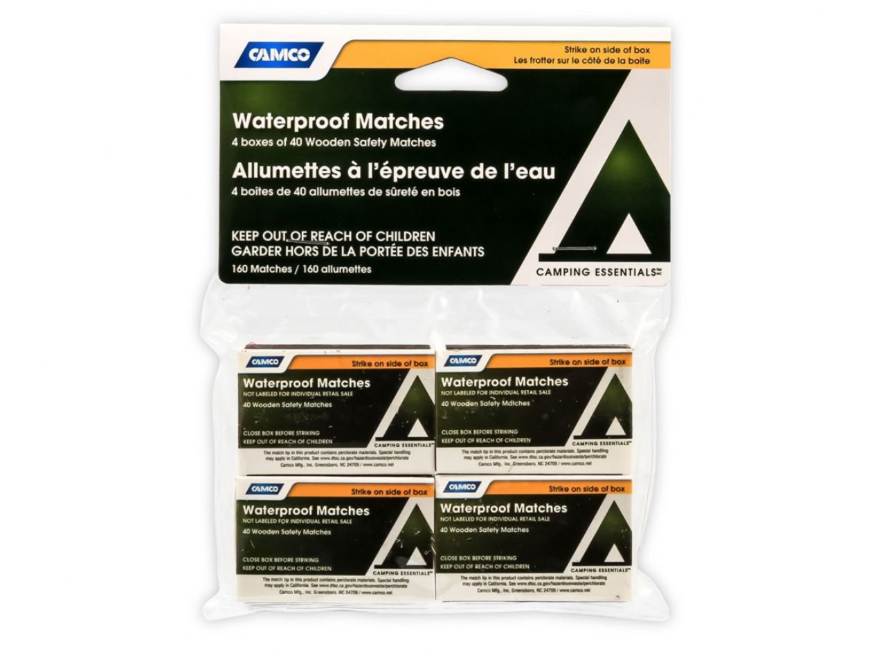 Camco Waterproof Matches - 4 Boxes Bilingual