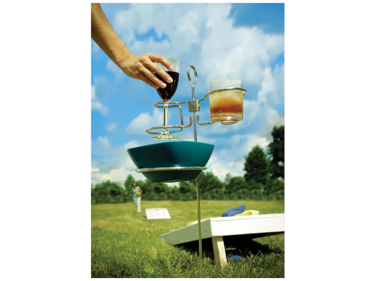 Camco Tipsy Stix Set - (Beverage And Bowl Holder w / Stake) Bilingual