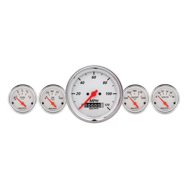 Autometer Arctic White 3-3/8in Electric Speedometer with Wheel Odometer/ 2-1/16in Oil Pressure 1340 Main Image