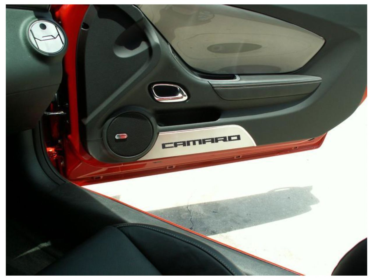 American Car Craft (ACC) Door Panel Insert;10-15 Camaro-Door Panel Kick Plates Brushed "Camaro"