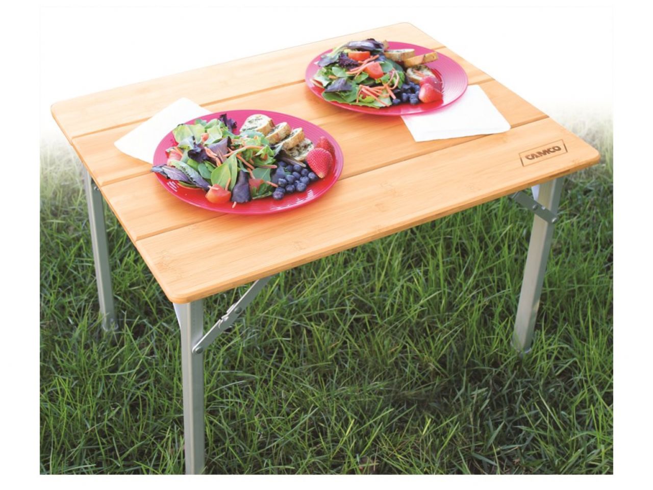 Camco Bamboo Folding Table - W / Al Legs,Adj,Cmpct(25.5x19.75x18-25.5)