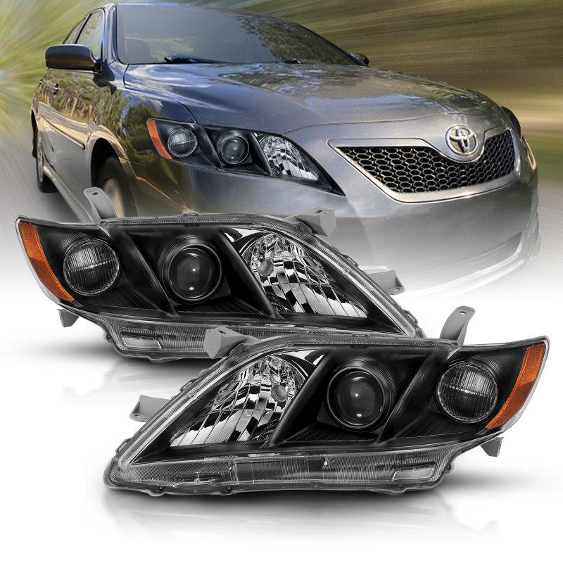 ANZO 2007-2011 Toyota Camry Projector Headlight Black Amber 121539 Main Image