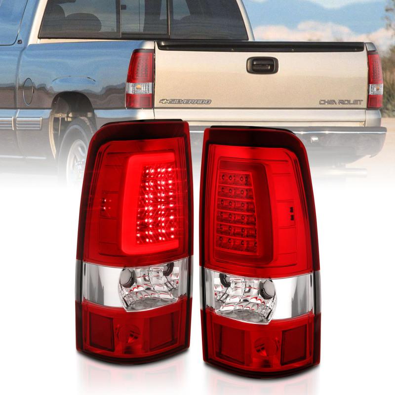 ANZO 1999-2002 Chevy Silverado 1500 LED Taillights Plank Style Chrome With Red/Clear Lens 311332 Main Image