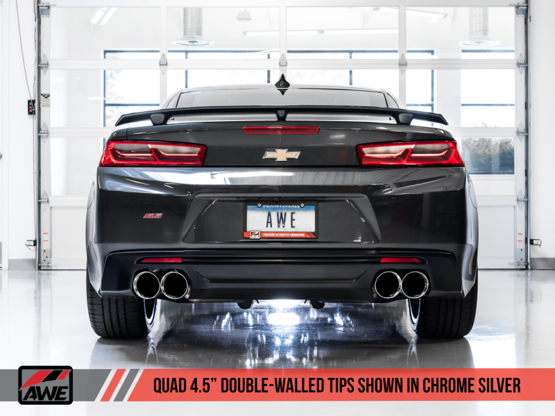 AWE Tuning 16-19 Chevrolet Camaro SS Axle-back Exhaust - Track Edition (Quad Chrome Silver Tips) 3020-42067 Main Image