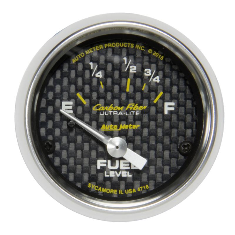 Autometer Carbon Fiber Gauge Fuel Level 2 1/16in 16e To 158f Elec Carbon Fiber 4718 Main Image