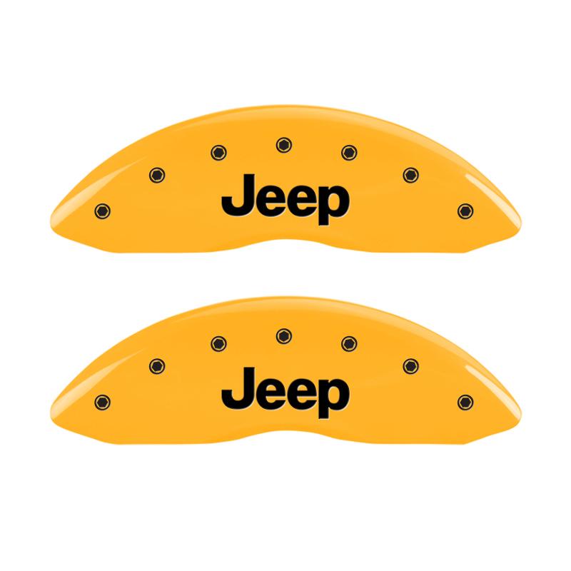 MGP 4 Caliper Covers Engraved Front & Rear Jeep Yellow Finish Black Char 2004 Jeep Grand Cherokee 42005SJEPYL Main Image