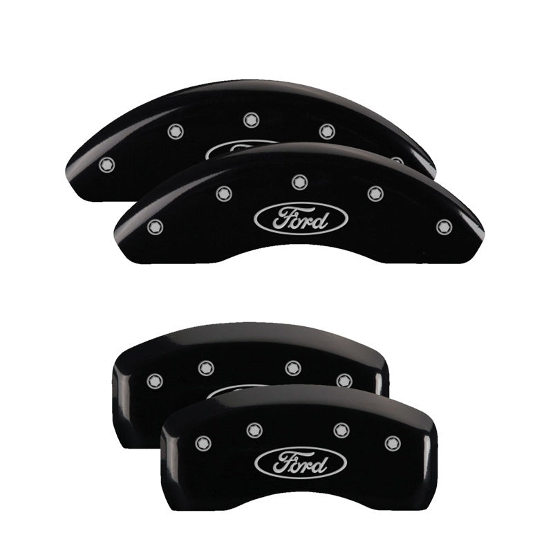 MGP 4 Caliper Covers Engraved Front & Rear Ford Oval Black Finish Silver Char 21 Ford Bronco Sport 10255SFRDBK