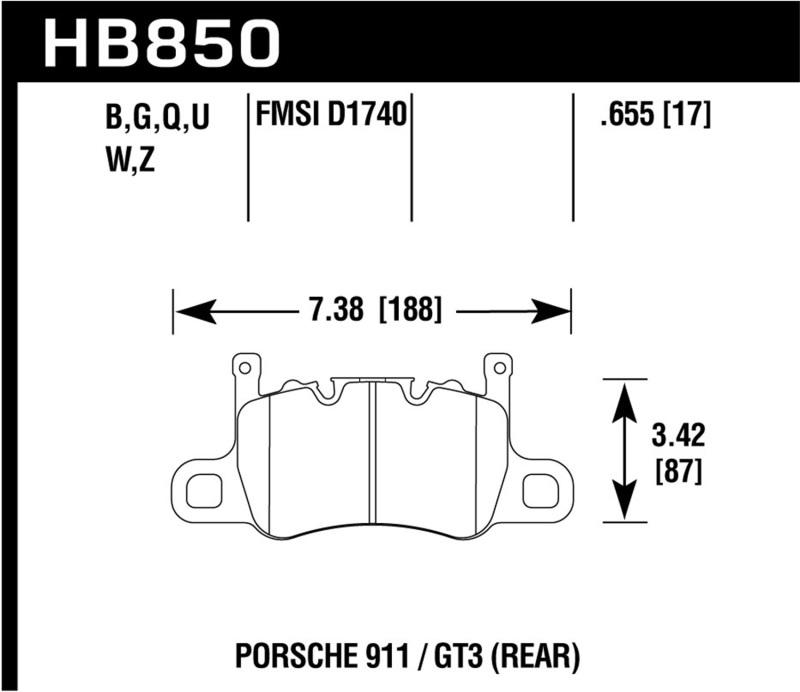 Hawk Audi 14-19 Porsche 911 / 2016 Cayman / 17-19 Panamera PC Rear Brake Pads HB850Z.655 Main Image