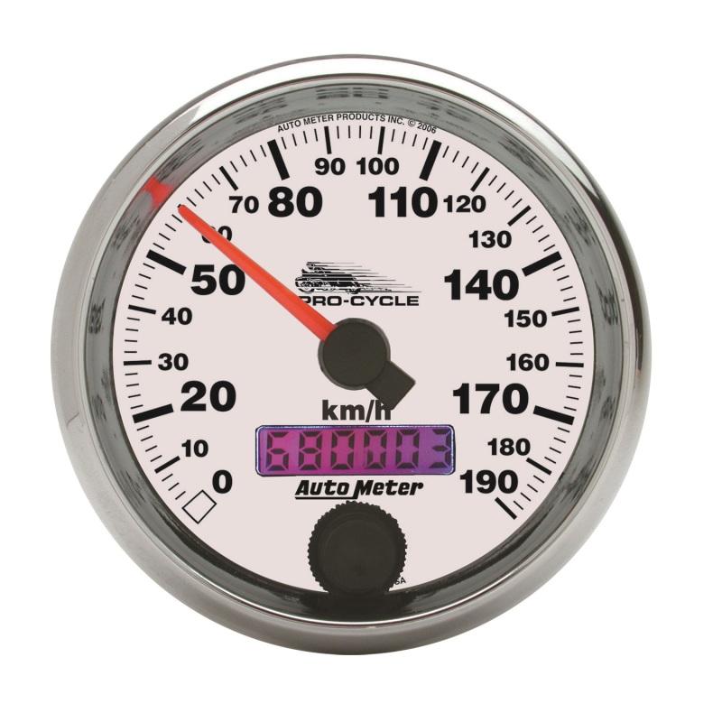 Autometer Pro-Cycle Gauge Speedo 2 5/8in 190 Kmh Elec White 19341-M Main Image