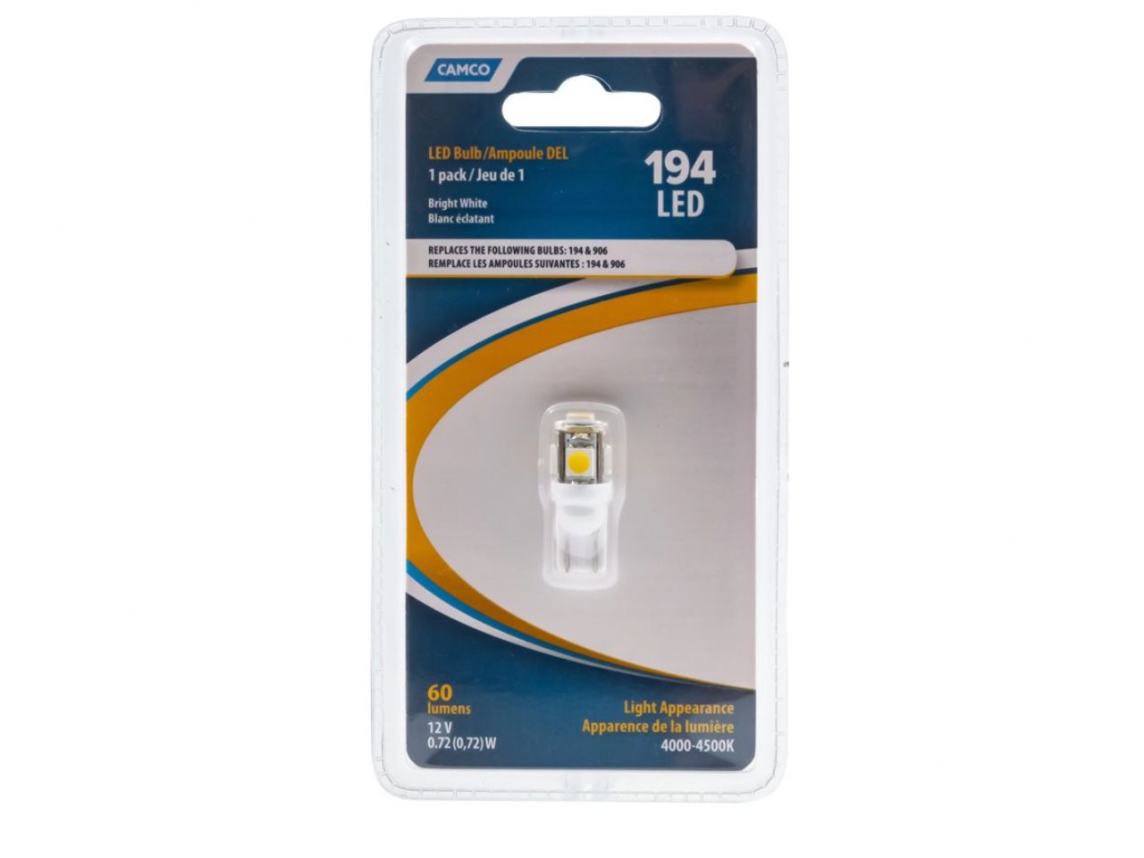 Camco LED - 194 / 906 - (T10 Wedge) 5-LED 60lm, BrightWhite (1PK)